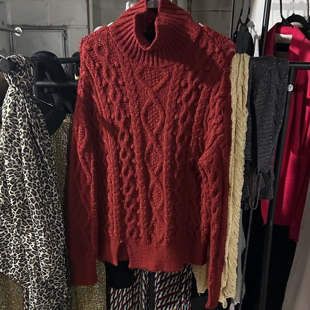 Zara Rust Cable Knit Turtleneck Sweater